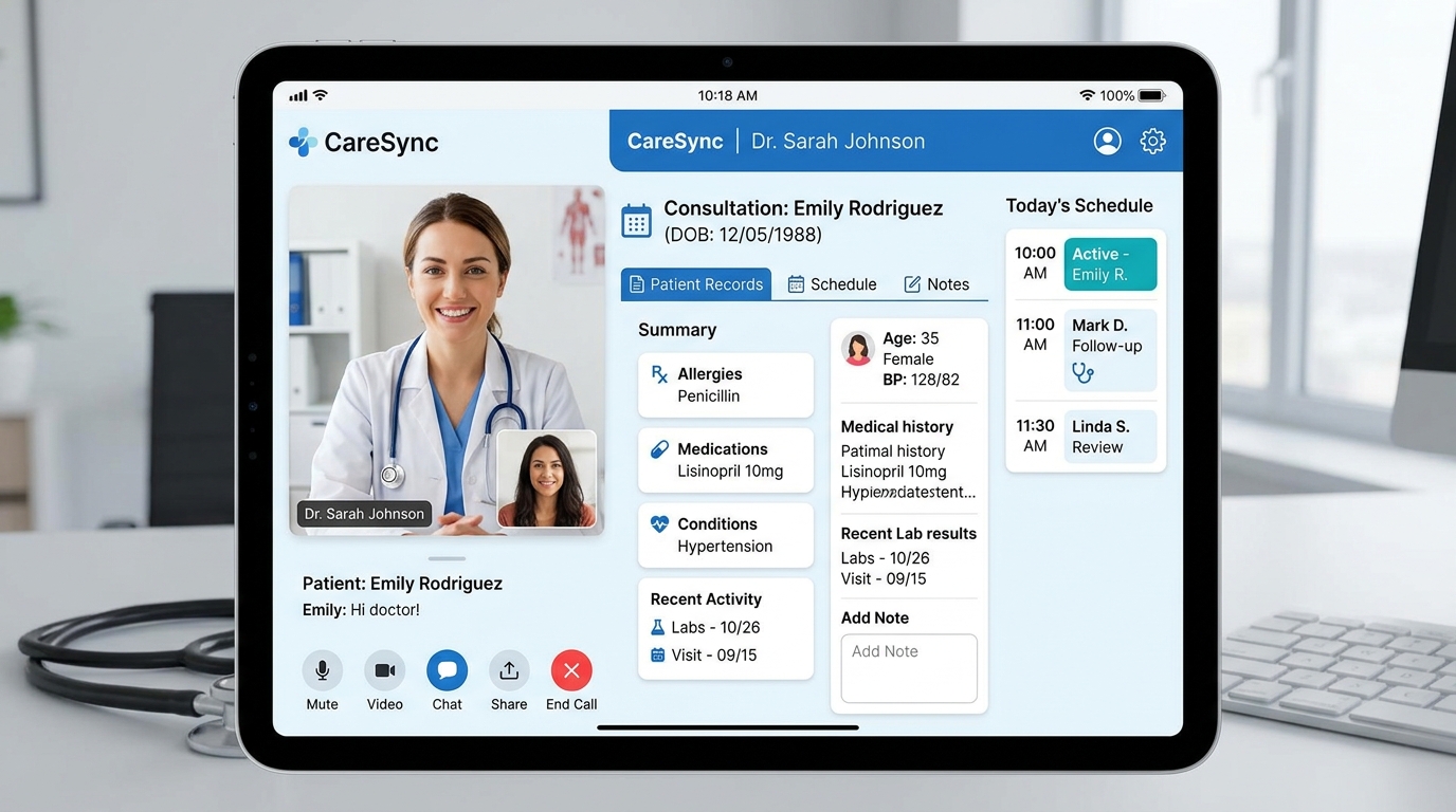 Patient Medical Telehealth Consultation & Appointment Schedule Interface